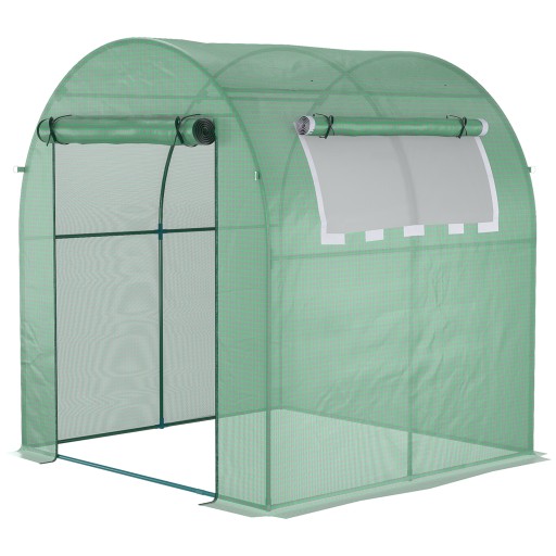 Outsunny Sera de gradina tip tunel cu ferestre si usi rulante, sera pentru plante cu invelis din PE, verde, 180x180x200cm | AOSOM RO