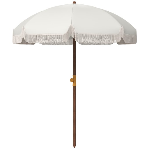 Outsunny Umbrelă de Plajă Portabilă cu Volane în Aer Liber cu Baldachin Ventilat, Geantă de Transport, Ø1.9x2.1 m, Alb-Crem