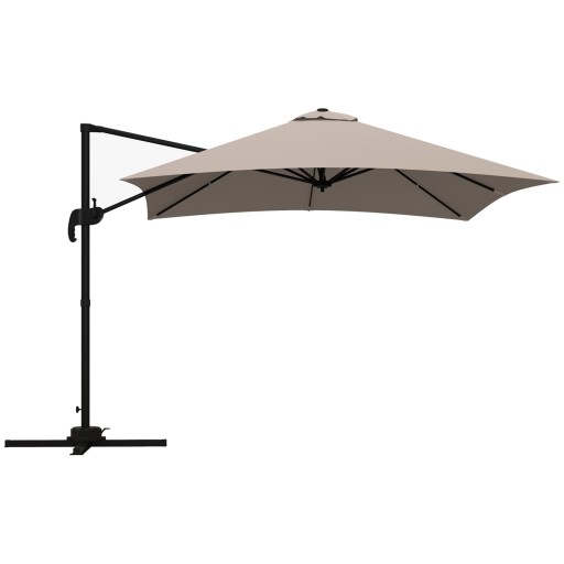 Outsunny Umbrelă de Soare cu 8 Lamele cu Pedală și Manivelă, Umbrelă de Soare din Aluminiu și Poliester, 295x295x266 cm, Kaki