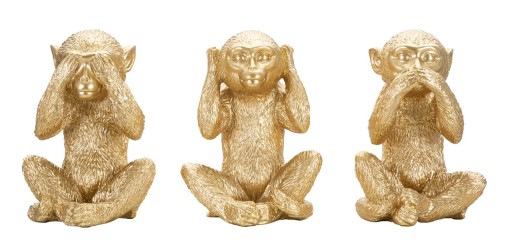 Set 3 decoratiuni Monkey, Mauro Ferretti, 13x14x19.5 cm, polirasina, auriu