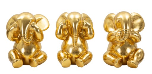 Set 3 decoratiuni Elephant, Mauro Ferretti, 15.5x20.5 cm, polirasina, auriu