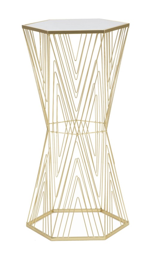 Masuta inalta Lines 6, Mauro Ferretti, 40x35x80 cm, fier/sticla, auriu