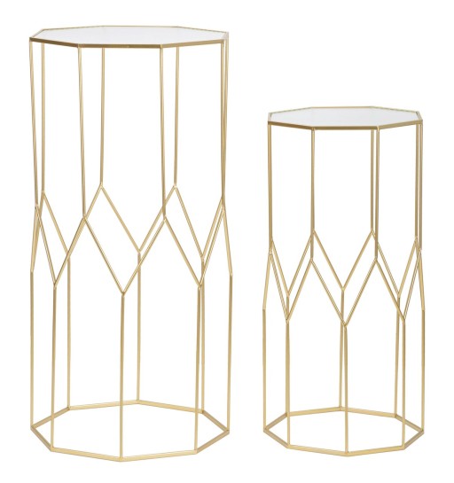 Set 2 masute inalte New Glass, Mauro Ferretti, 50x46x100 cm, fier/sticla, auriu
