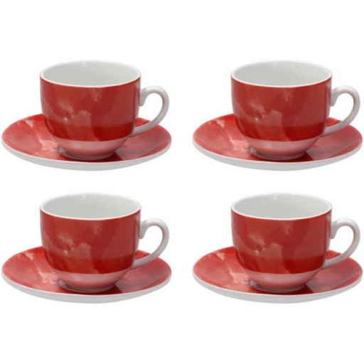 Set 4 cesti de cafea cu farfurie Sfera, Andrea Fontebasso, 250 ml, portelan, rosu