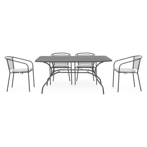 Set mobiler pentru gradina/terasa, Berlin, 4 scaune cu spatar mediu + masa, otel, negru/gri