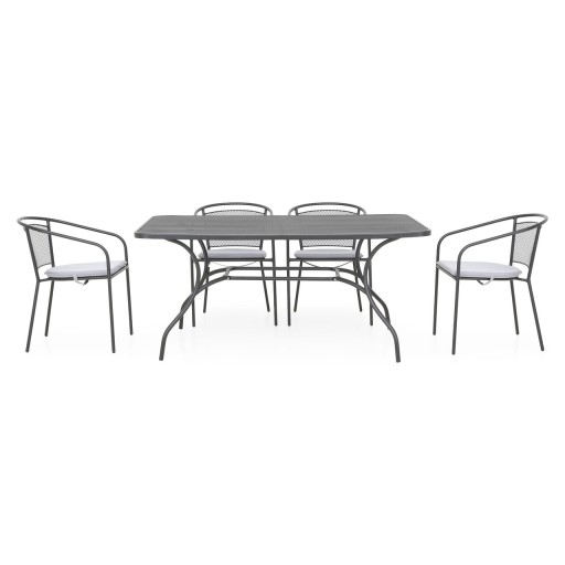 Set mobilier gradina/terasa, 4 scaune cu spatar mediu + masa, Berlin, otel, negru/gri