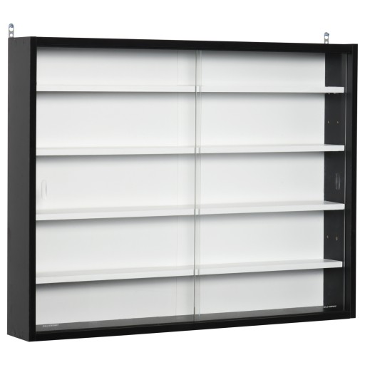 HOMCOM Vitrina Moderna pentru Colectionare 5 Etajere, Panou Suport de obiecte cu Etajere Reglabile, 80x9.5x60cm, Negru si Alb | AOSOM RO