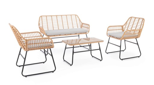 Set mobilier de gradina 4 piese Burrel, Bizzotto, otel/fibre sintetice/poliester, natural
