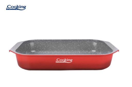 Tava cu acoperire ceramica Cooking by Heinner, 39.5x26x6.5 cm, aluminiu turnat, rosu/gri