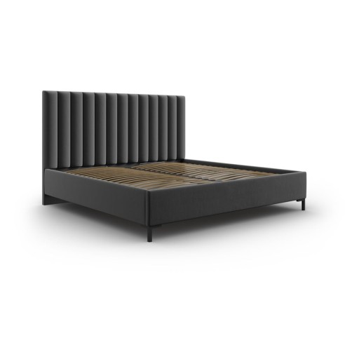 Pat matrimonial gri închis tapițat cu spațiu de depozitare cu somieră 160x200 cm Casey – Mazzini Beds