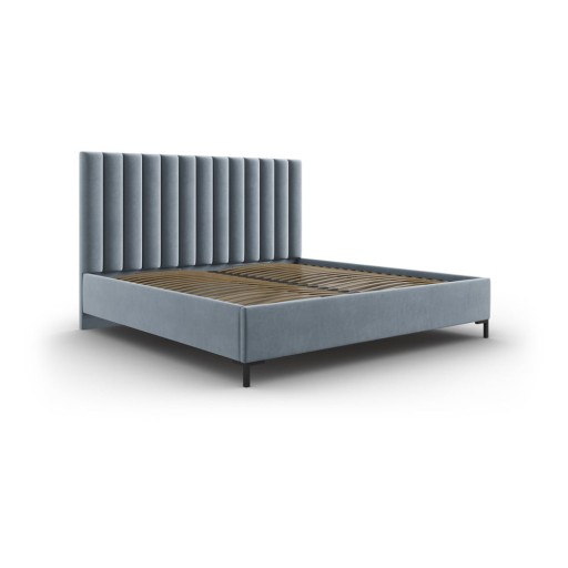 Pat matrimonial albastru deschis tapițat cu spațiu de depozitare cu somieră 140x200 cm Casey – Mazzini Beds