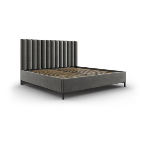 Pat matrimonial gri tapițat cu spațiu de depozitare cu somieră 180x200 cm Casey – Mazzini Beds