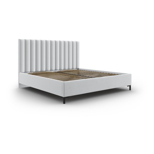 Pat matrimonial gri deschis tapițat cu spațiu de depozitare cu somieră 160x200 cm Casey – Mazzini Beds