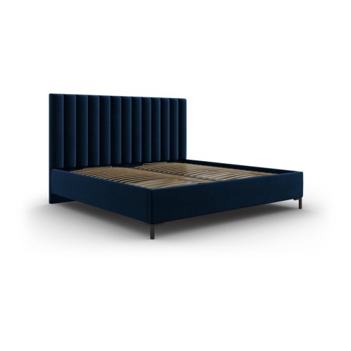 Pat matrimonial albastru închis tapițat cu spațiu de depozitare cu somieră 160x200 cm Casey – Mazzini Beds