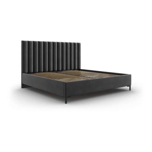 Pat matrimonial gri închis tapițat cu spațiu de depozitare cu somieră 200x200 cm Casey – Mazzini Beds