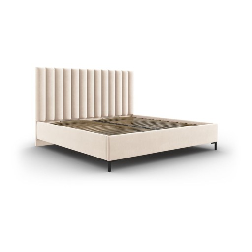 Pat matrimonial bej tapițat cu spațiu de depozitare cu somieră 160x200 cm Casey – Mazzini Beds