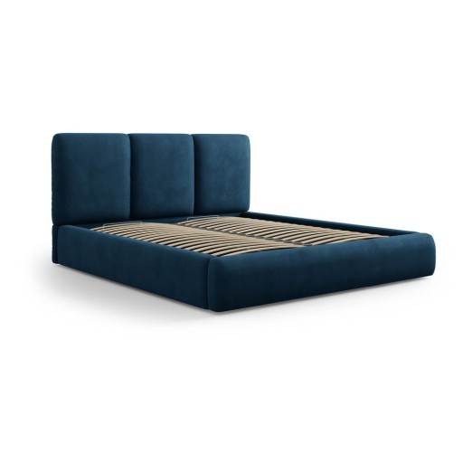 Pat matrimonial albastru închis tapițat cu spațiu de depozitare cu somieră 180x200 cm Brody – Mazzini Beds