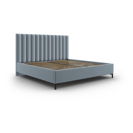 Pat matrimonial albastru deschis tapițat cu spațiu de depozitare cu somieră 200x200 cm Casey – Mazzini Beds