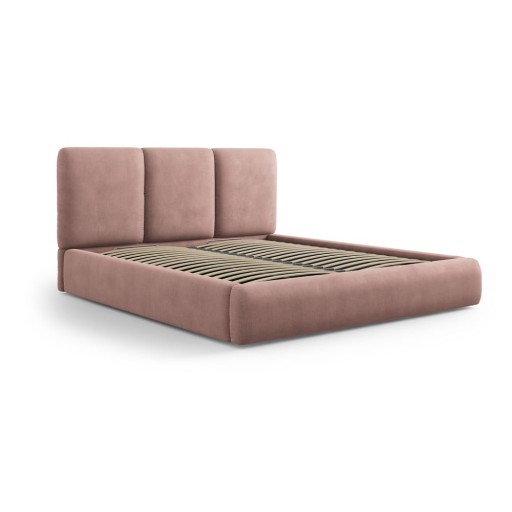 Pat matrimonial roz deschis tapițat cu spațiu de depozitare cu somieră 140x200 cm Brody – Mazzini Beds