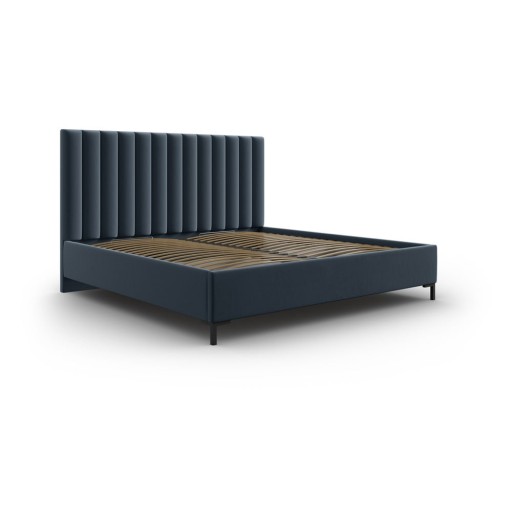 Pat matrimonial albastru închis tapițat cu spațiu de depozitare cu somieră 160x200 cm Casey – Mazzini Beds