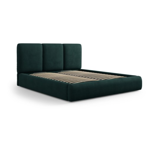 Pat matrimonial verde închis tapițat cu spațiu de depozitare cu somieră 160x200 cm Brody – Mazzini Beds