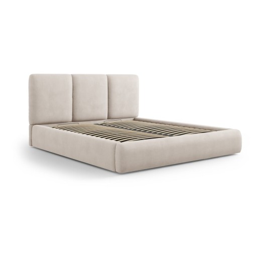 Pat matrimonial bej tapițat cu spațiu de depozitare cu somieră 140x200 cm Brody – Mazzini Beds