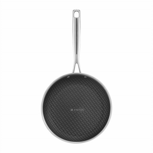 Tigaie cu acoperire Non Stick, Qualum Ceramic Futuro, Ambition, 24 cm, inox/ceramica, negru/argintiu